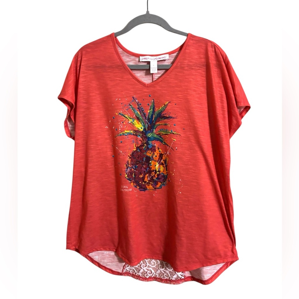 Dana Buchman Red Pineapple Tee - Short Sleeve V-Neck